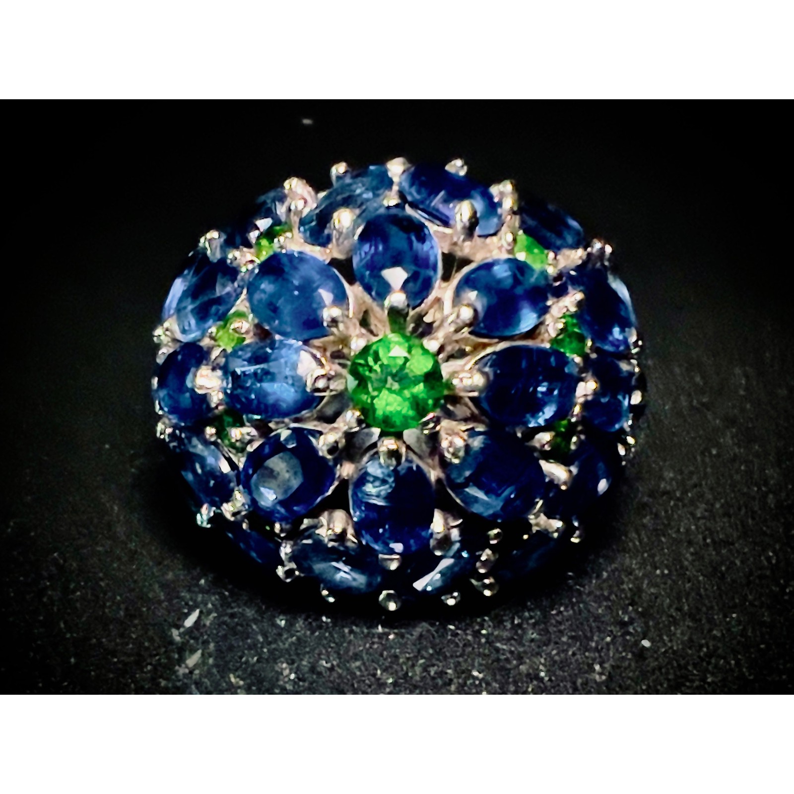 Massive Natural Kyanite Chrome Diopside Cluster Dome Ring