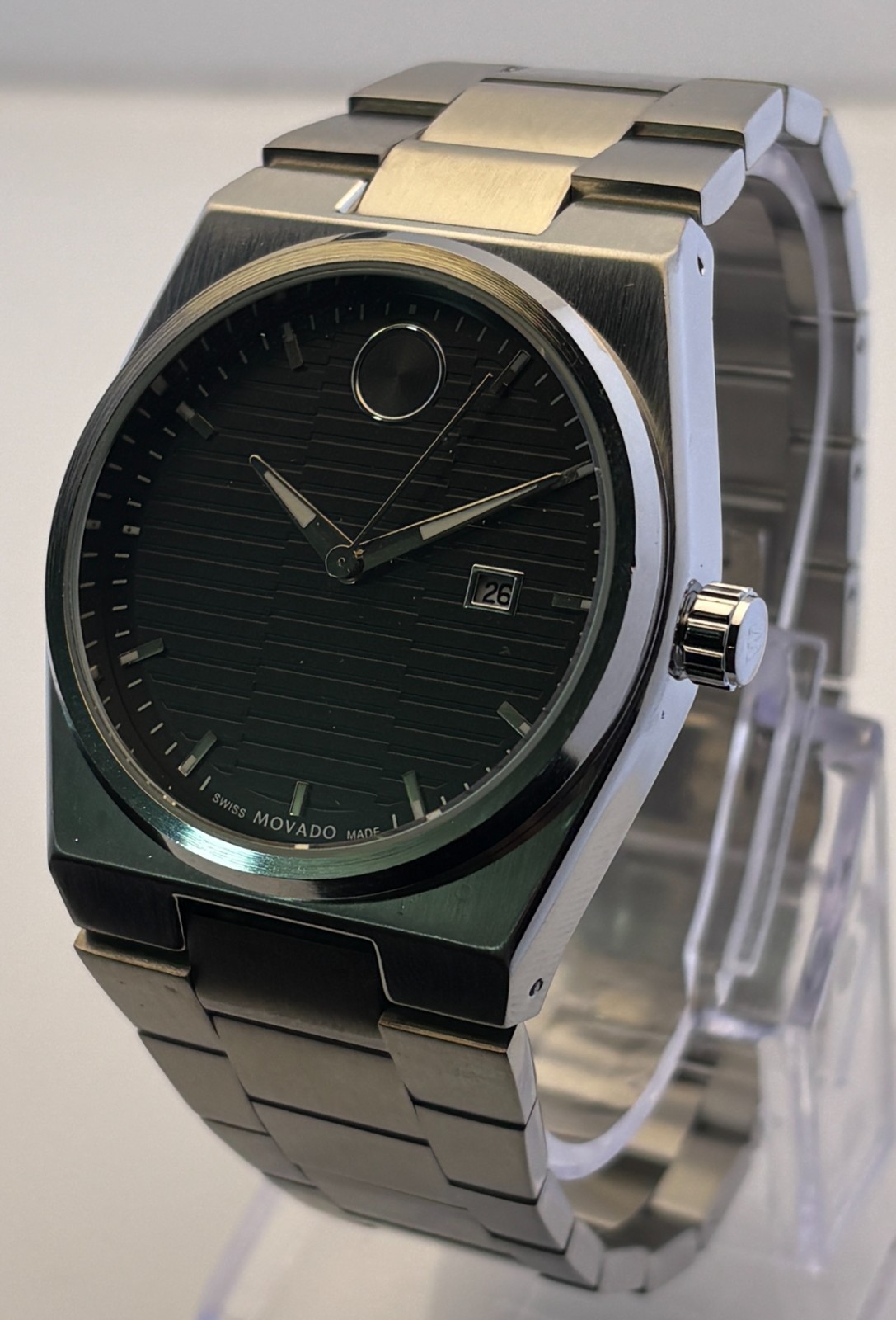 Refurbished Men's Movado Bold Quartz Black Dial Stainless Steel Date Wristwatch