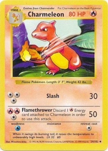 Pokémon TCG - Charmeleon - 24/102 - Shadowless - Base Set [Lightly Played]