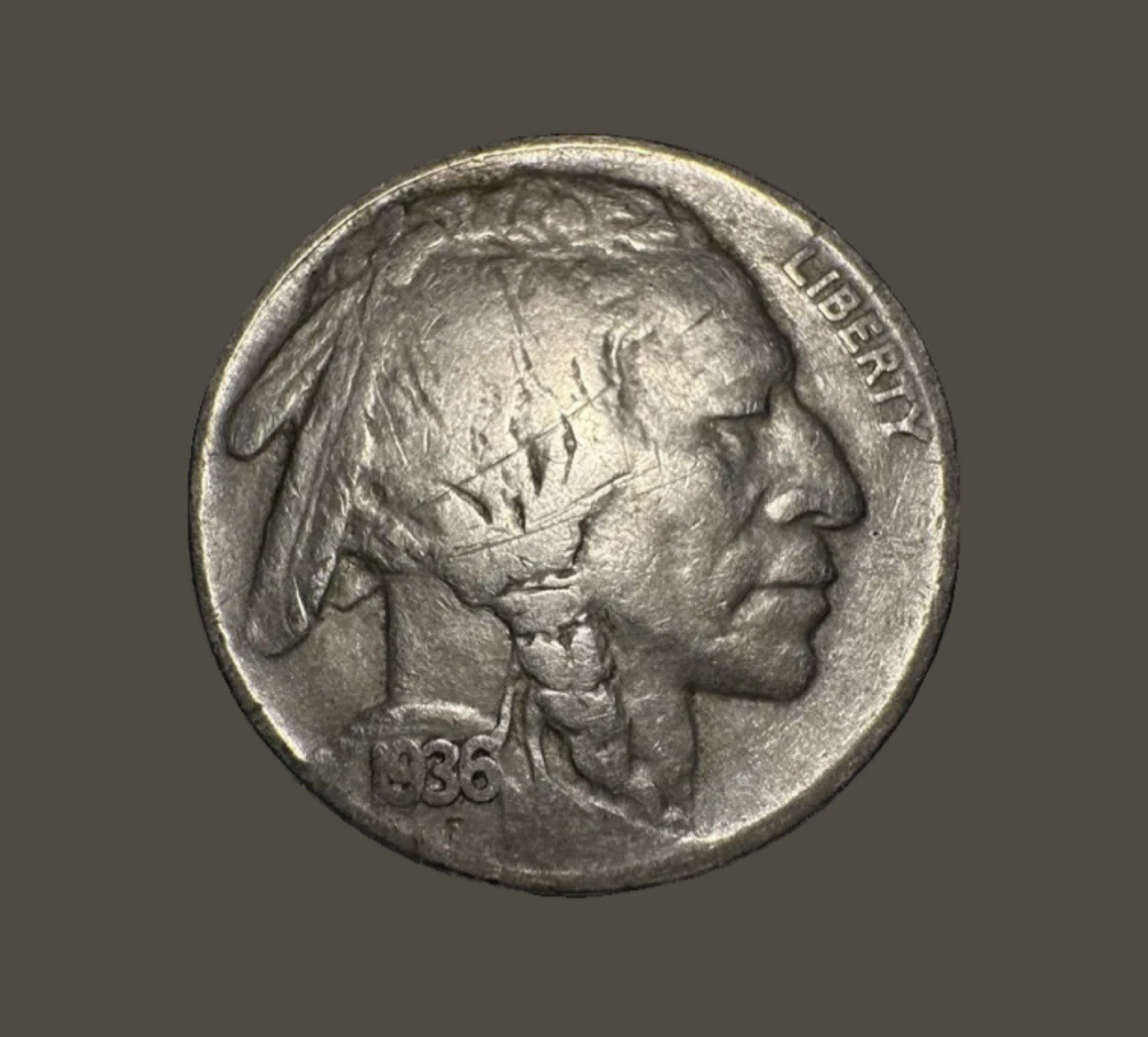 1936 RARE INDIAN-HEAD/ BUFFALO-NICKEL No Mint Mark Five Cents 1936 RARE INDIAN-HEAD/ BUFFALO-NICKEL No Mint Mark Five Cents