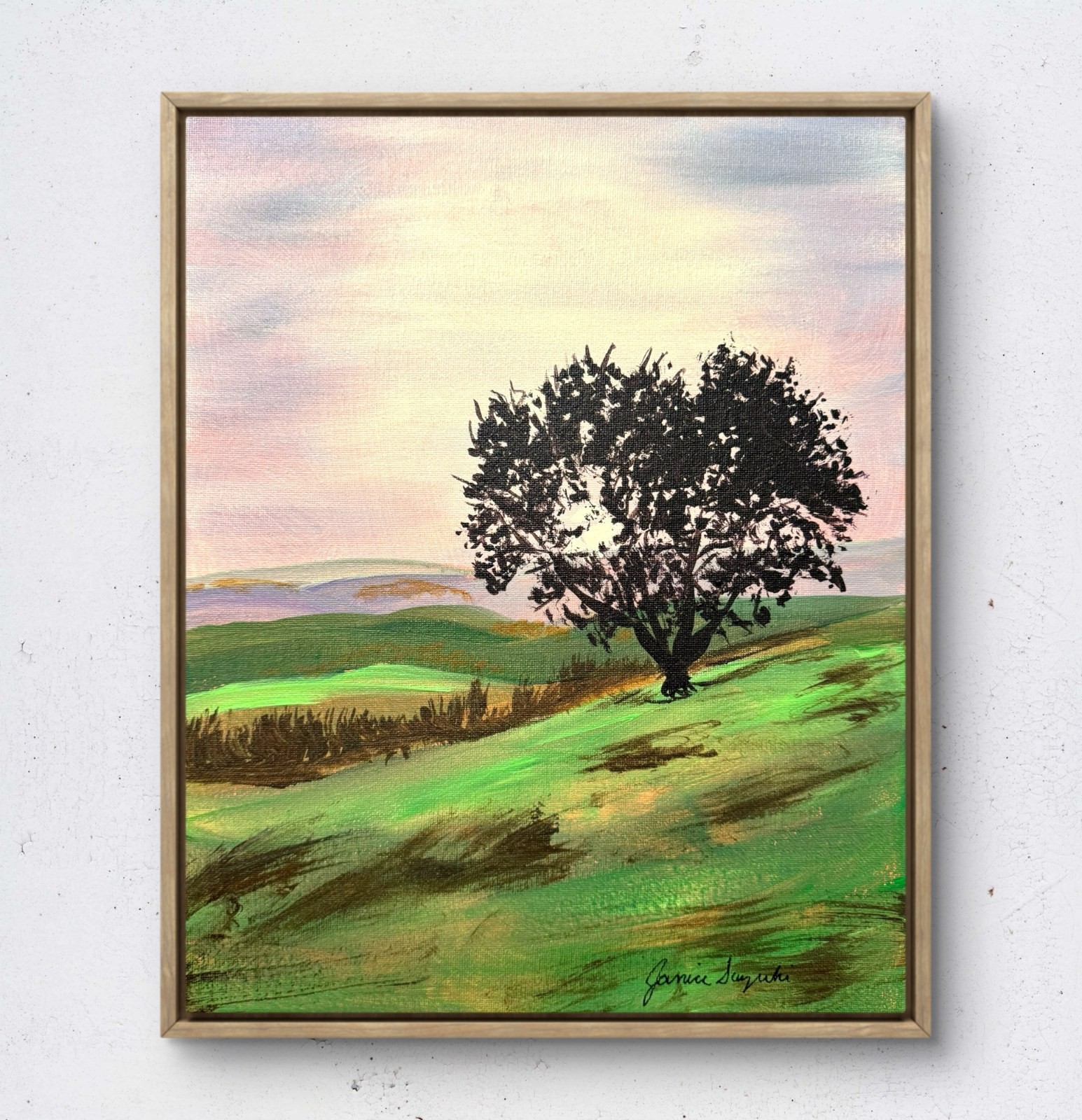 JANICEART Original 11x14 Impressionist Lone Tree Landscape Painting Signed Wall