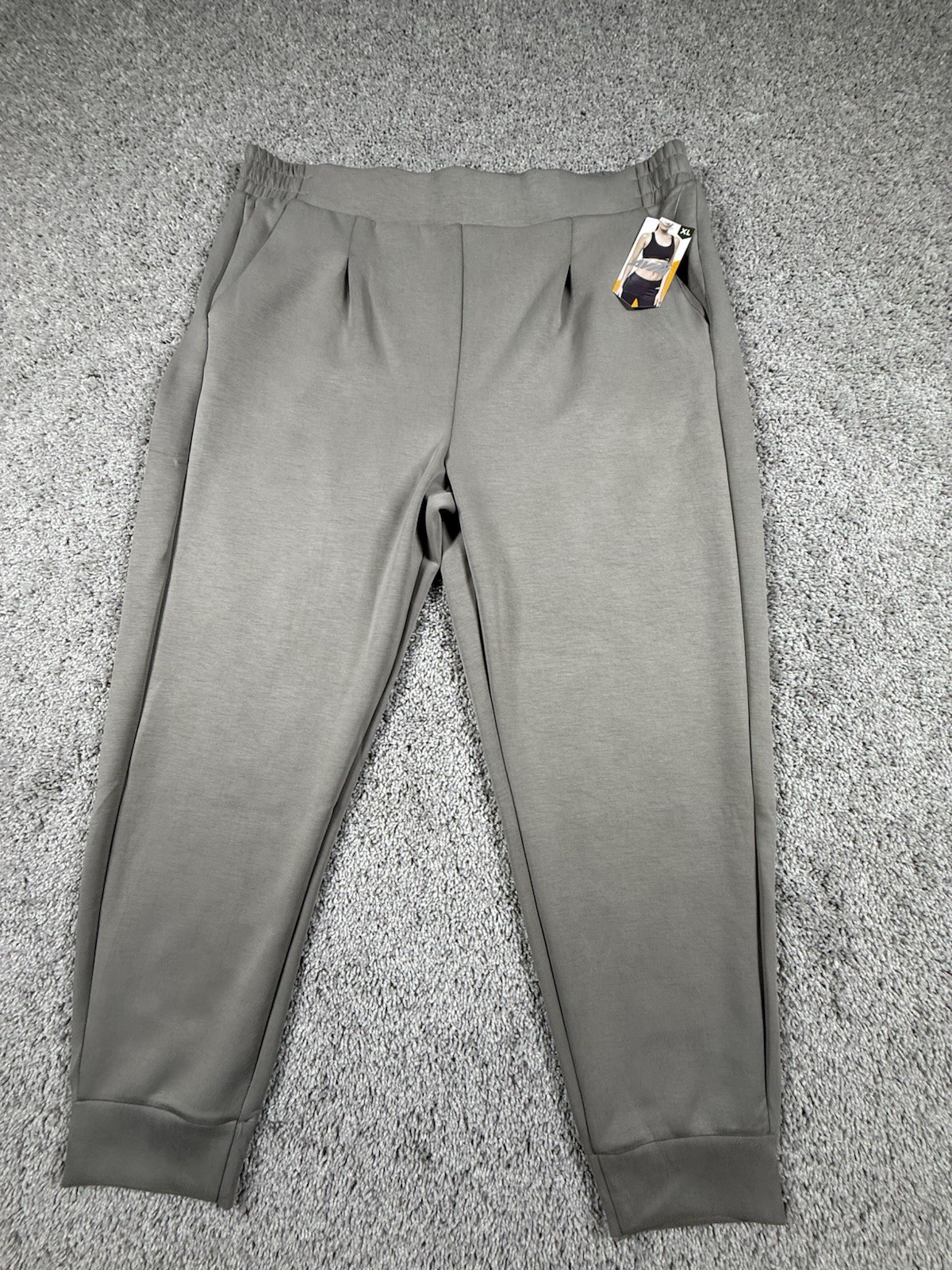 Avia Women XL (16-18) GREY FOG Scuba Knit Pleat JOGGER Pants 2-Pockets NWT