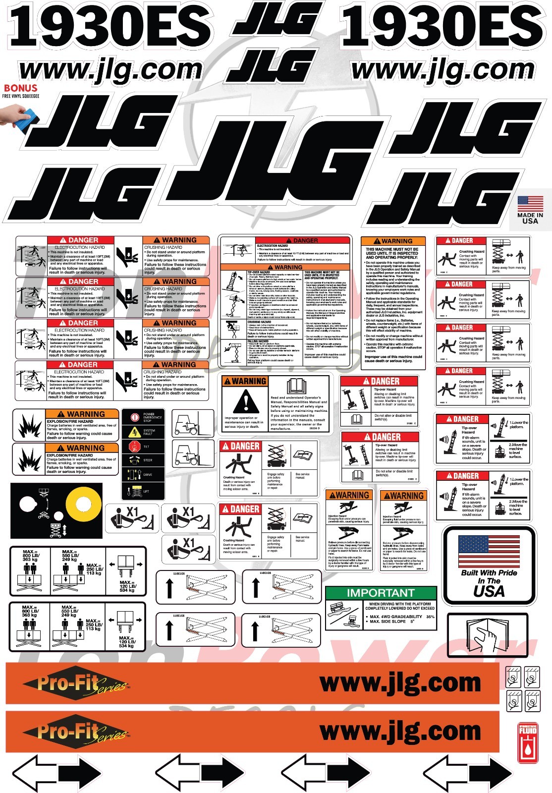 Fits JLG 1930ES PRO-FIT Scissor Lift Decal Kit – Laminated 3M Vinyl