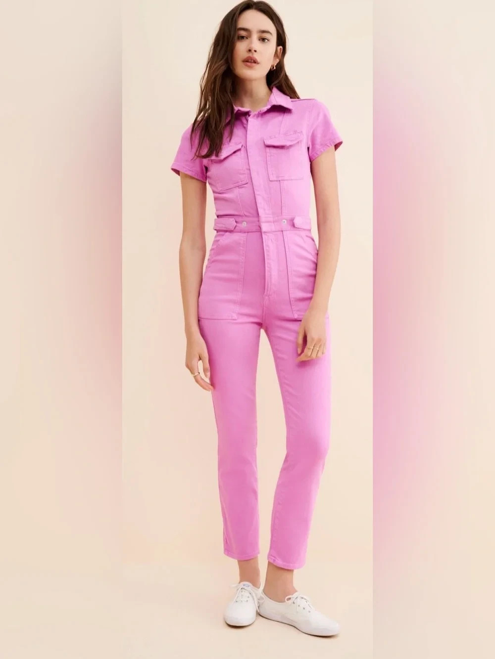 Good American Fit For Success Jumpsuit Pink Denim Utility NWOT XS New No Tag Good American Fit For Success Jumpsuit Pink Denim Utility NWOT XS New No Tag