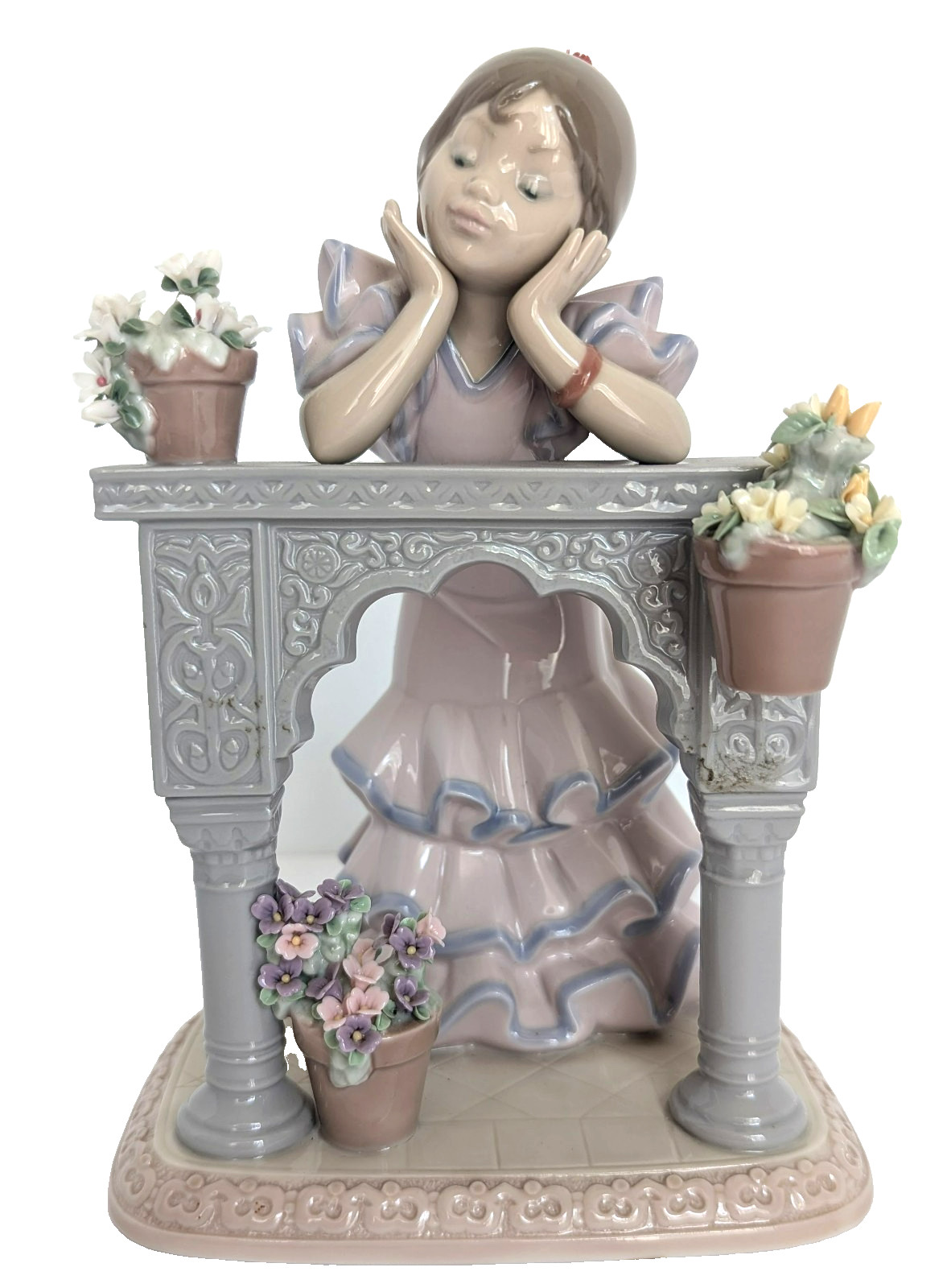 Lladro Porcelain Figurine #6480 A Perfect Day Girl Arch Balcony Flowers Spain Lladro Porcelain Figurine #6480 A Perfect Day Girl Arch Balcony Flowers Spain