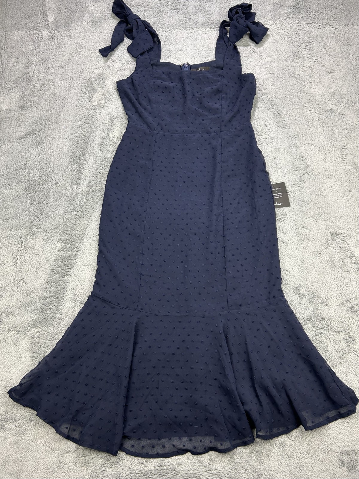 Lulu\'s Midi Dress Sophisticated Charisma Navy Blue Tie Strap A-Line Size S NWT Lulu\'s Midi Dress Sophisticated Charisma Navy Blue Tie Strap A-Line Size S NWT