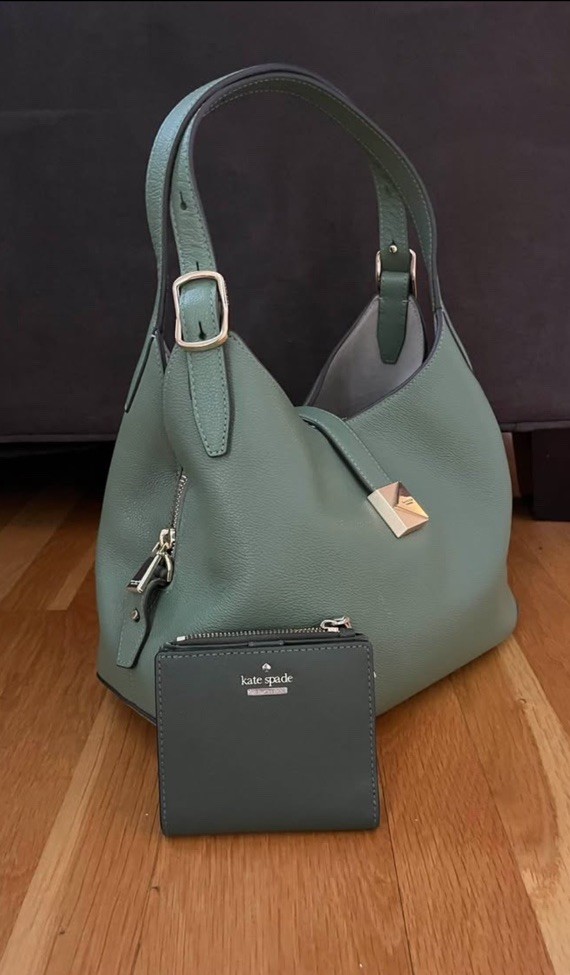 kate spade new york Green Pebbled Shoulder Bag Gold Hardware Detachable Strap kate spade new york Green Pebbled Shoulder Bag Gold Hardware Detachable Strap