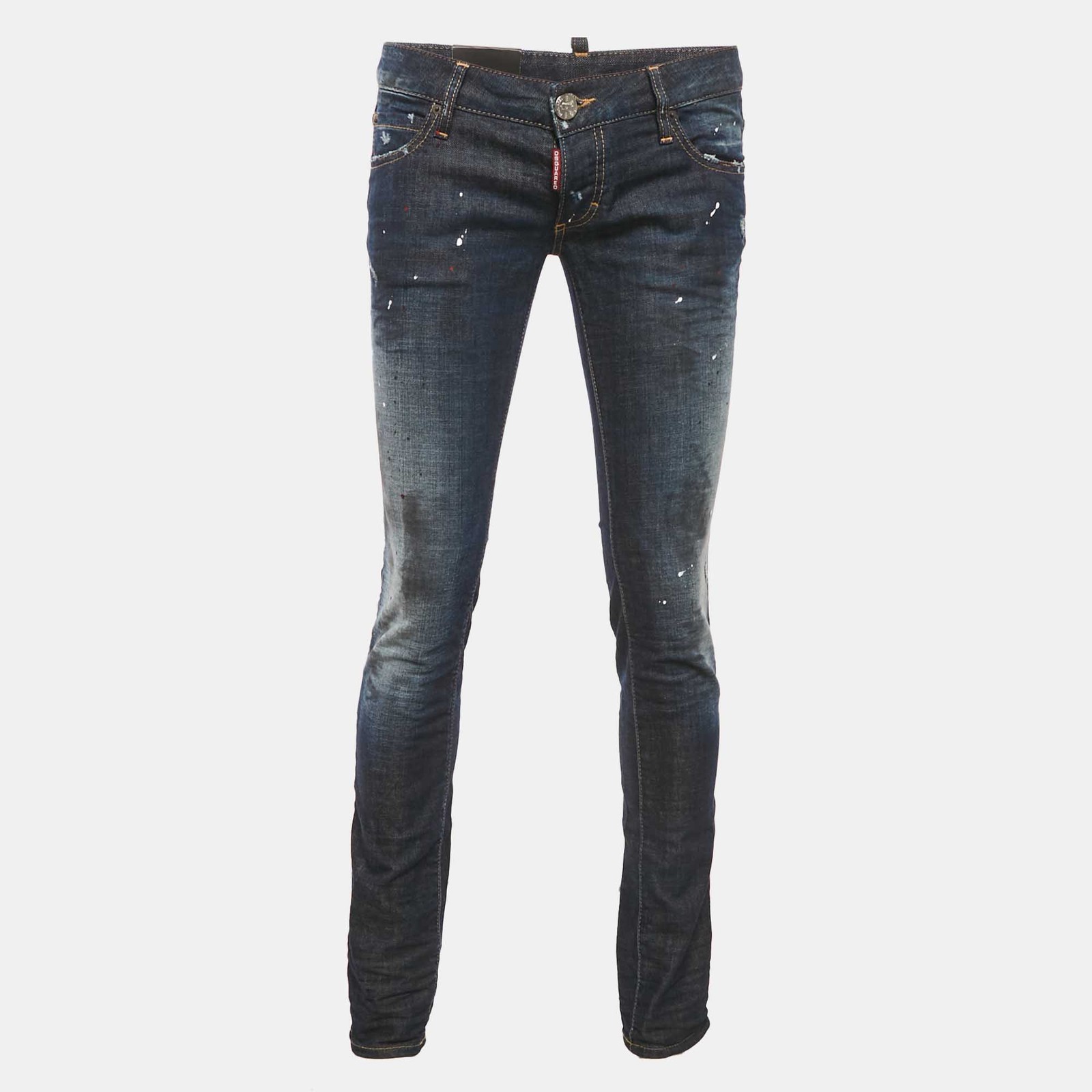 Dsquared2 Blue Dark Wash Denim Paint Splatter Distressed Slim Bottom Jeans S