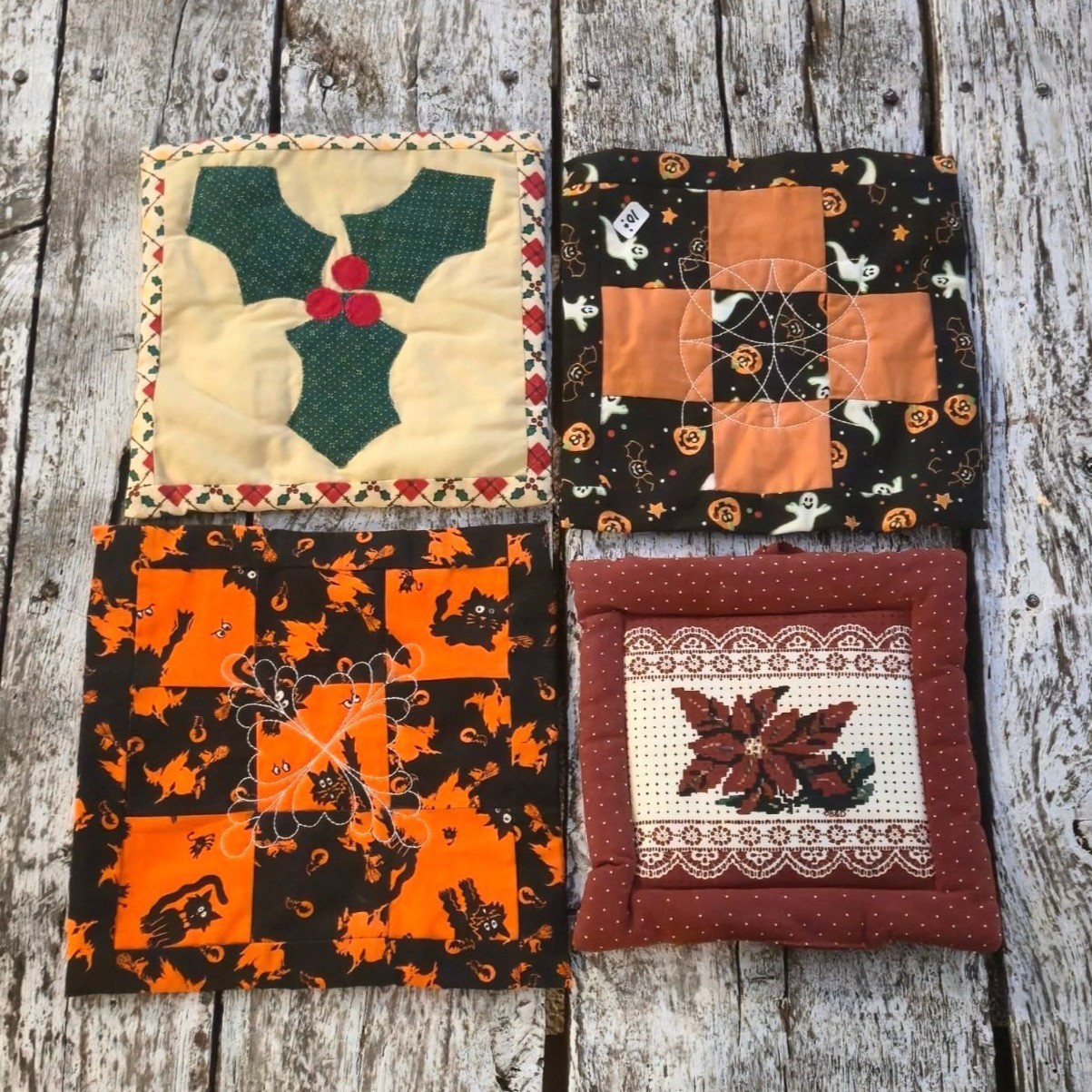 Vintage Holiday Pot holders Christmas Halloween Quilted Trivets Handmade Kitchen Vintage Holiday Pot holders Christmas Halloween Quilted Trivets Handmade Kitchen