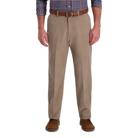 Haggar Mens Classic fit Dress Corduroy Pants 34 / 32 Beige Solid Stretch