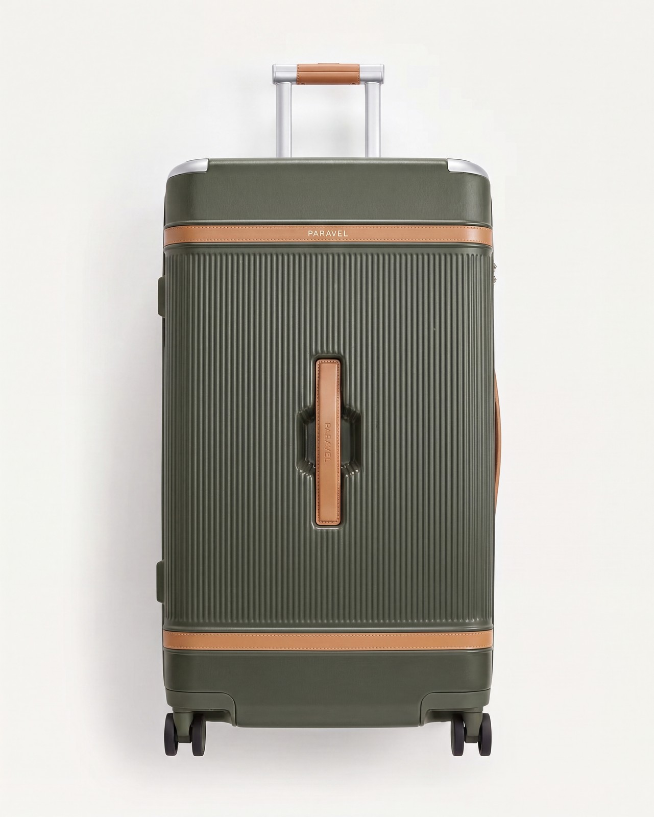 Paravel Aviator Trunk Checked Spinner Suitcase Travel Luggage Safari Green
