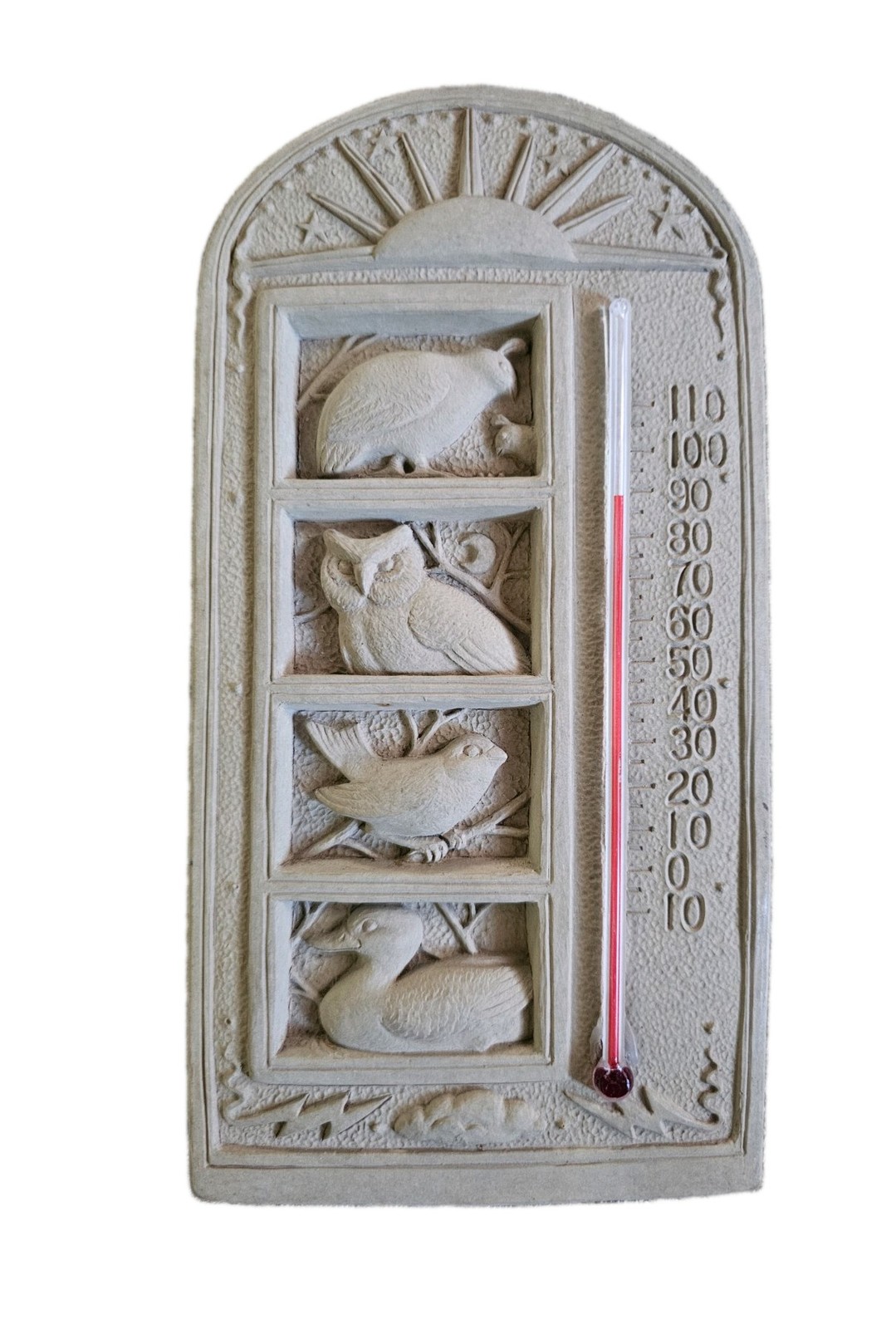 Vintage Carruth Studio Thermometer Owl Duck Quail Bird Sun Cement Garden Decor Vintage Carruth Studio Thermometer Owl Duck Quail Bird Sun Cement Garden Decor