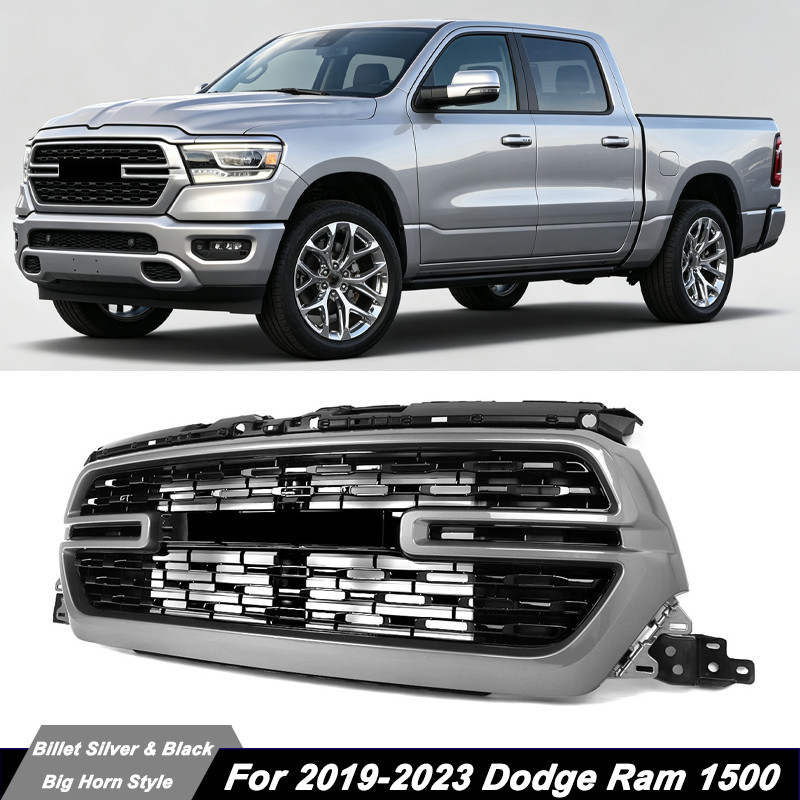 For 2019-2024 Ram 1500 Big Horn 68366528AH Billet Silver Metallic Grille Grill