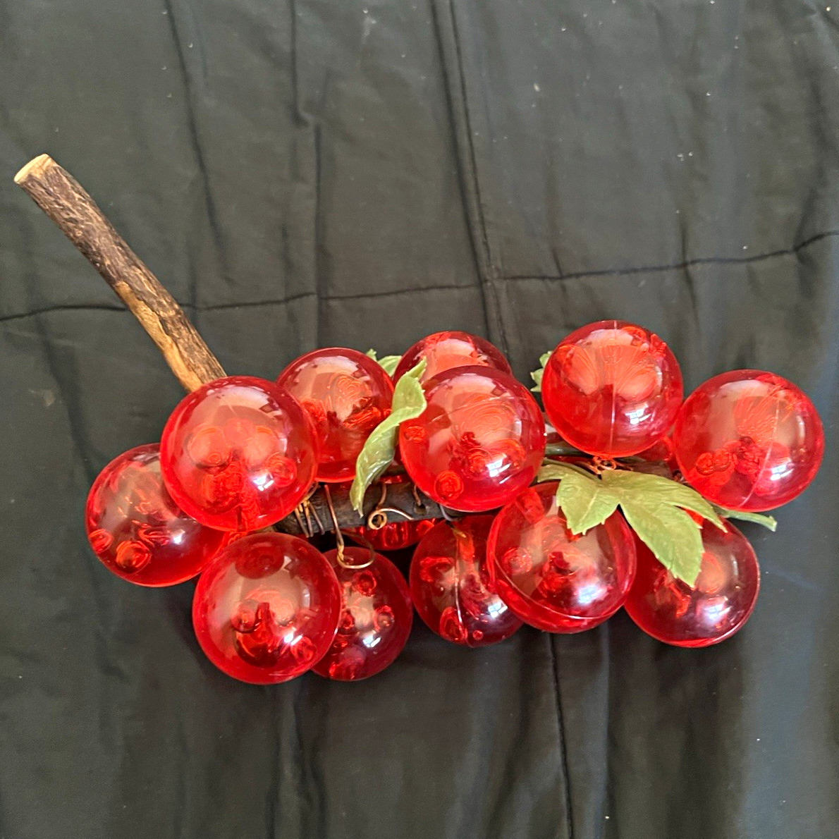 VINTAGE MCM Red Lucite Grapes Cluster 9” - Stunning Retro Driftwood Decor -