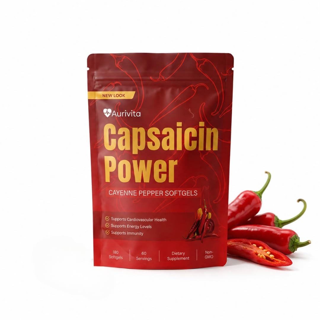 Aurivita Cayenne Pepper Capsules 180 Softgels-Cayenne Pepper Capsaicin Supplemen