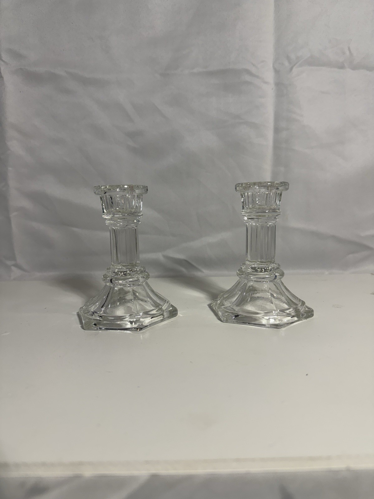 F.T.D.A. clear glass candlestick holders Glass Set Of 2