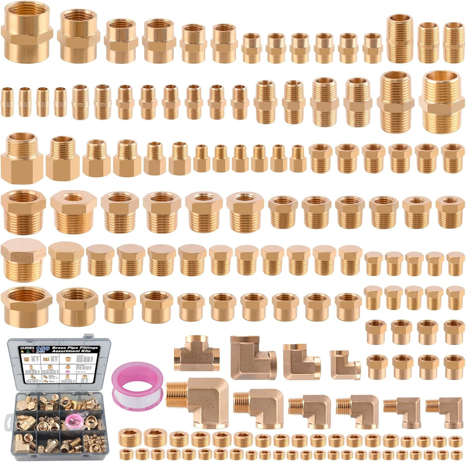 156PCS Brass Pipe Fittings Kit,1/8 156PCS Brass Pipe Fittings Kit,1/8