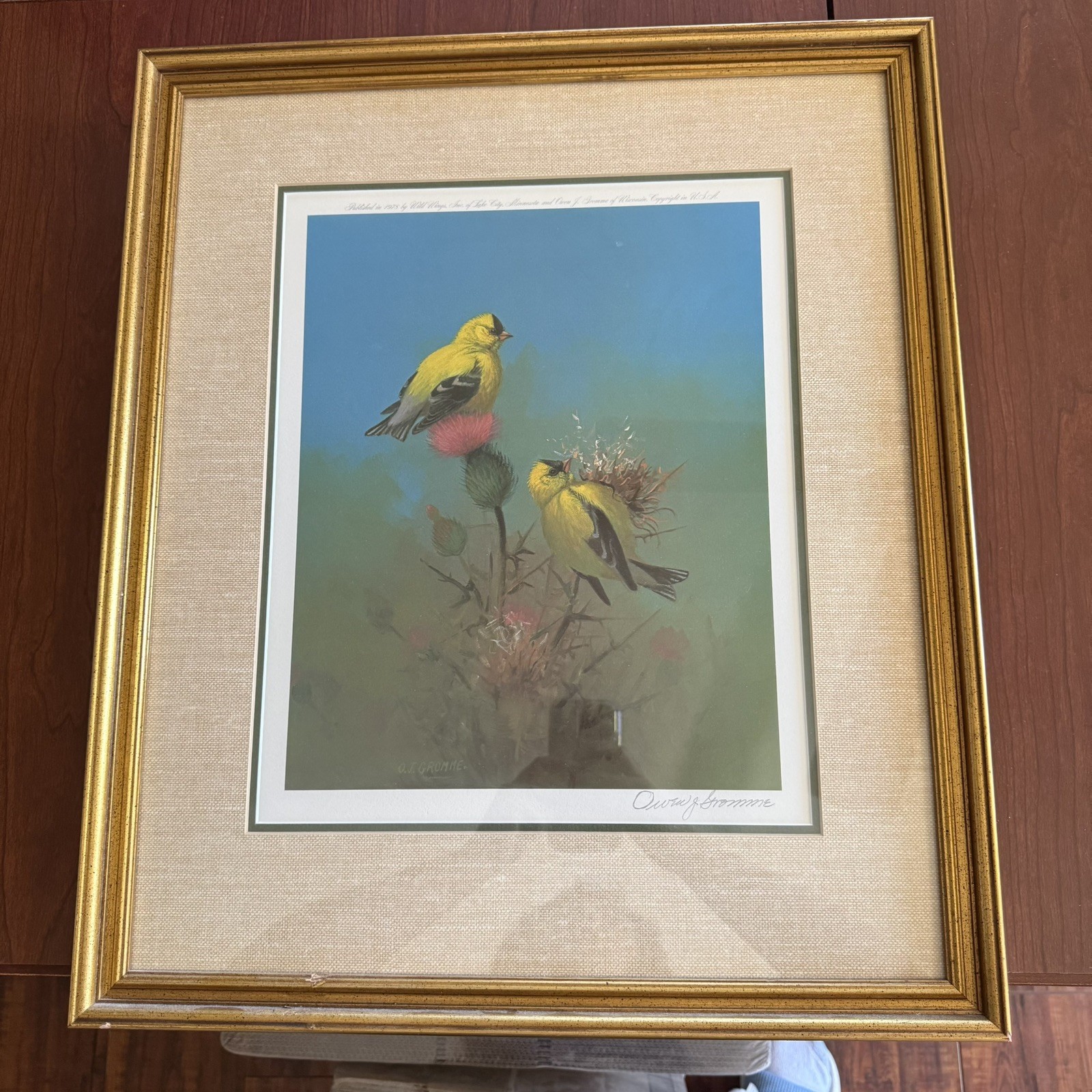 Vintage Owen Gromme Signed Goldfinch Framed Art Print 1978 Wild Wings Bird