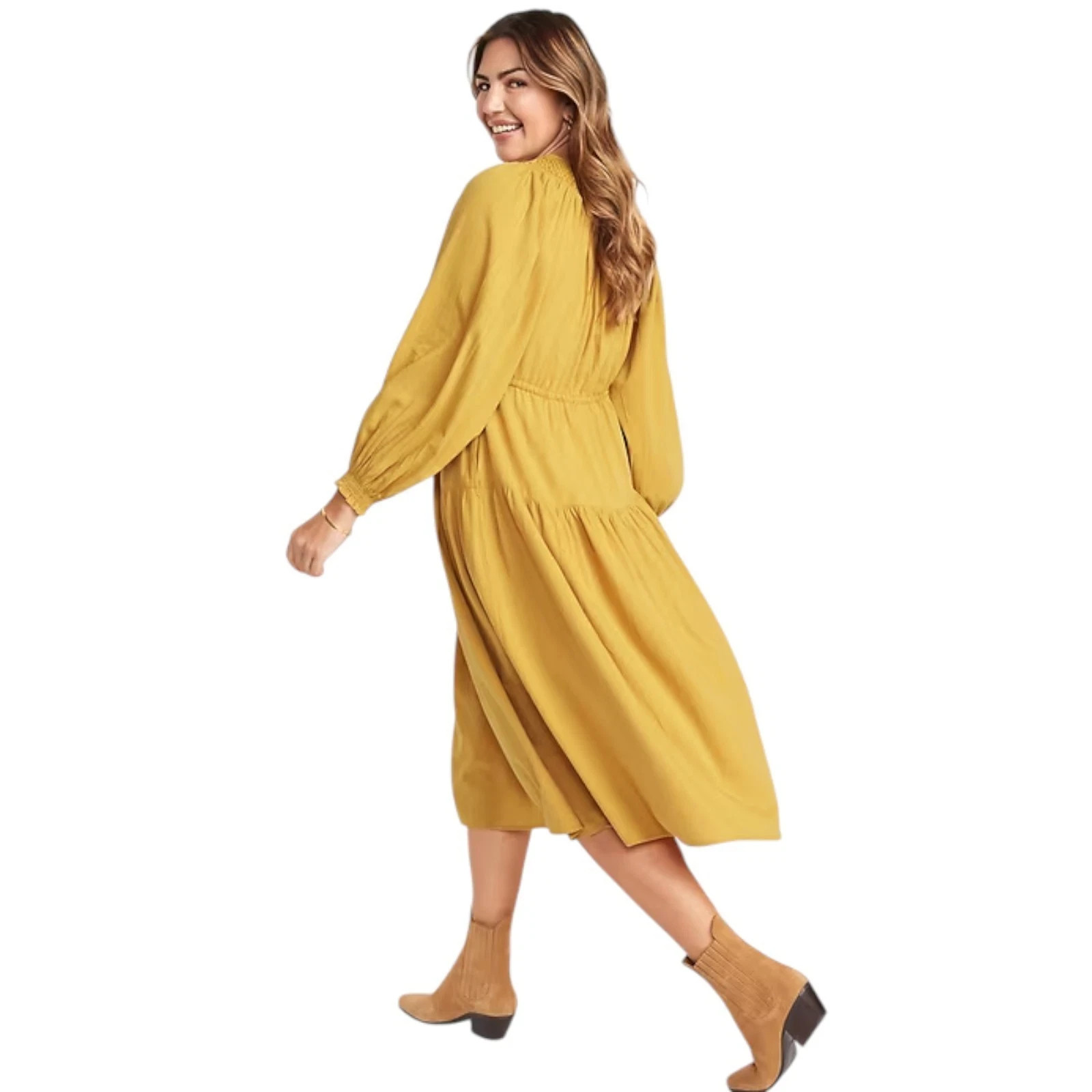Old Navy Womens Waist-Defined Long-Sleeve Midi Dress PS, XS, M, L, XXL, 2X Old Navy Womens Waist-Defined Long-Sleeve Midi Dress PS, XS, M, L, XXL, 2X