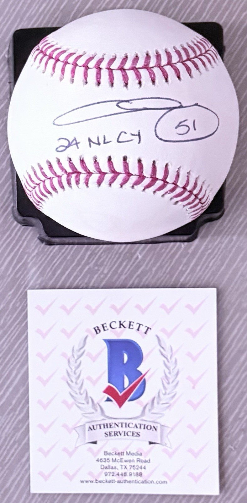 CHRIS SALE WITH 24 NL CY BECKETT AUTHENTICATED SIGNED NEW MAJOR LEAGUE BASEBALL