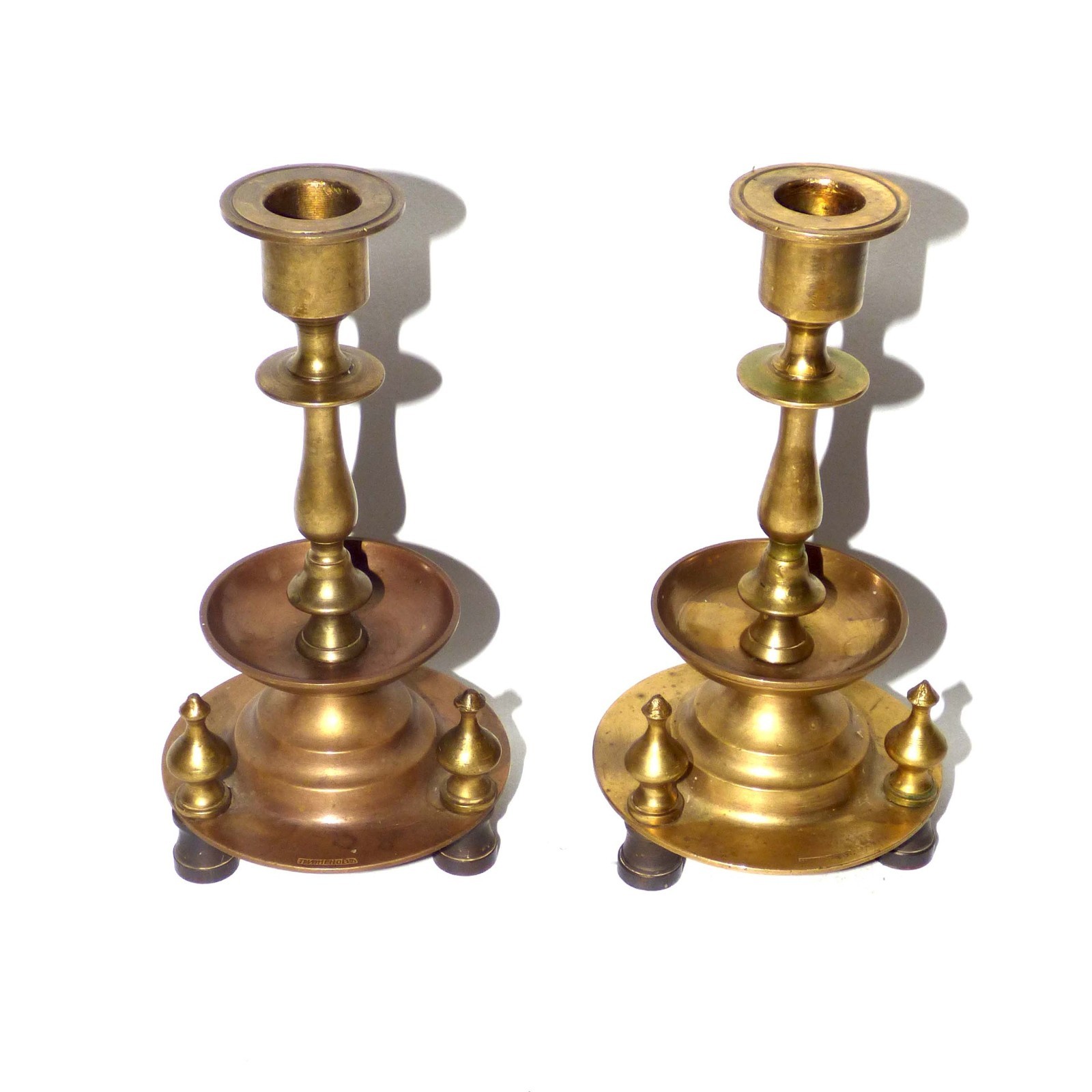 Antique Russian Brass Candlesticks Pair Pizhenov 1880-1900 Imperial Pre-1918