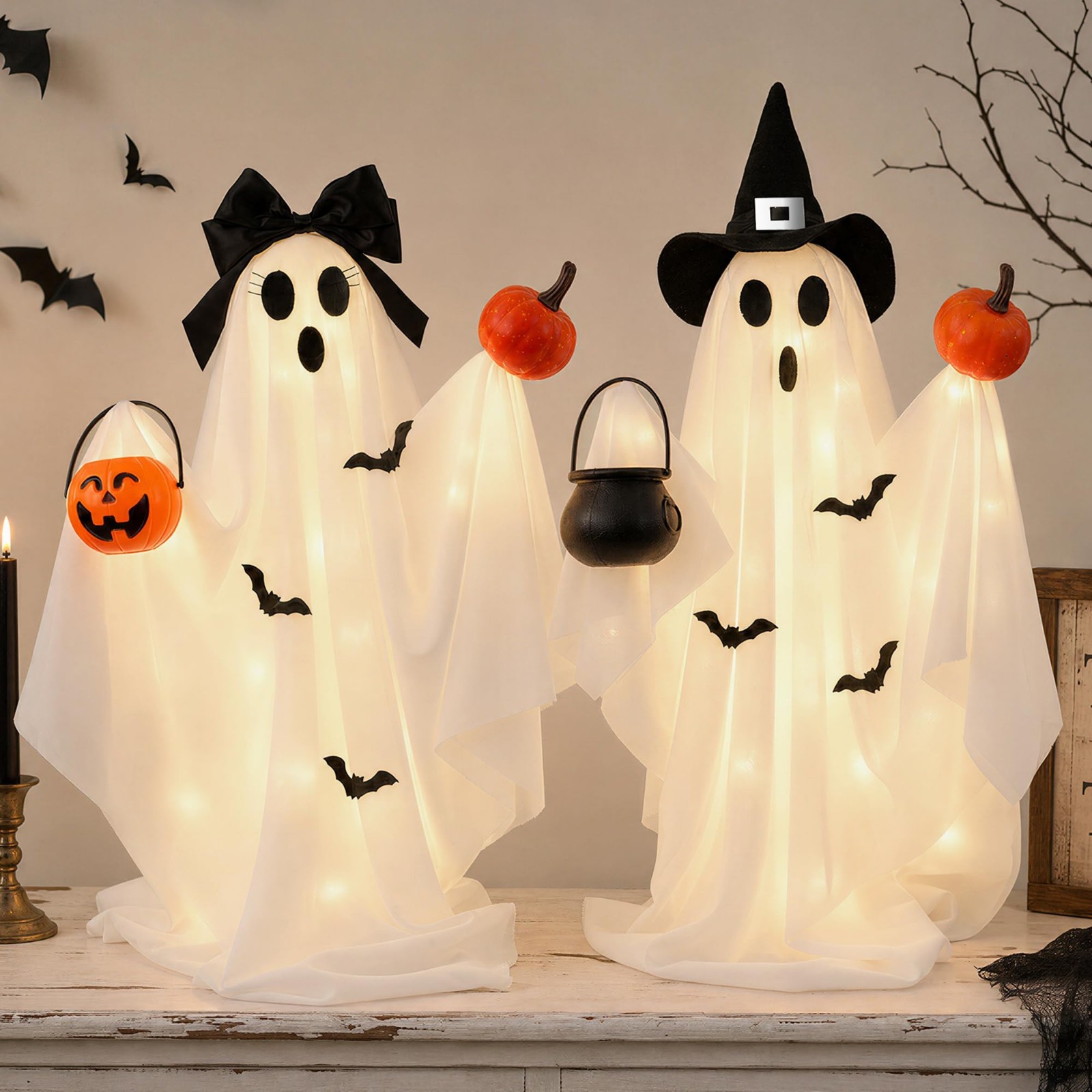 Light Up Adjustable Halloween Ghost Decor Set of 2 - DIY Spooky Indoor Decoratio Light Up Adjustable Halloween Ghost Decor Set of 2 - DIY Spooky Indoor Decoratio