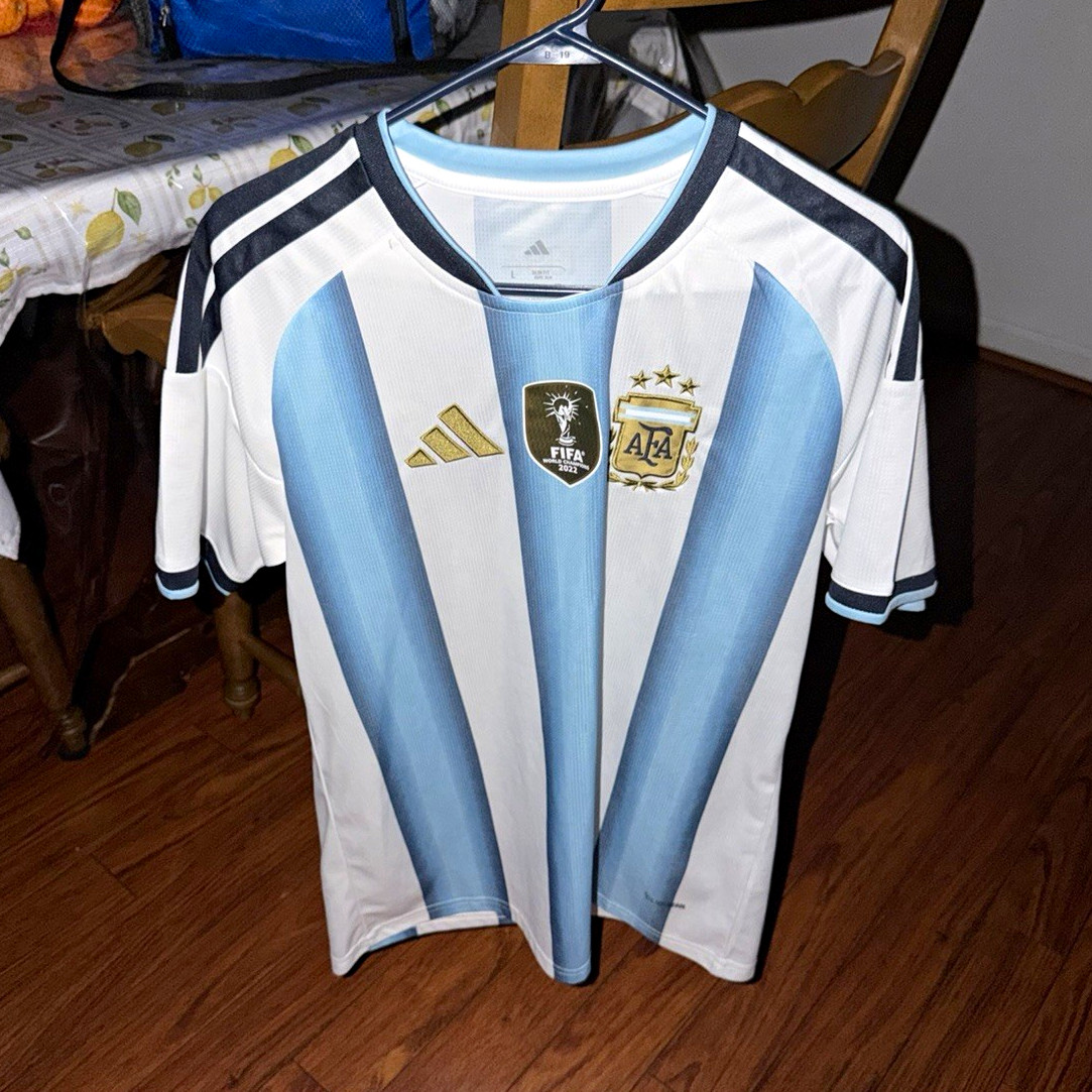 Home and away Argentina Adidas Jerseys L and Xl fan version with tags