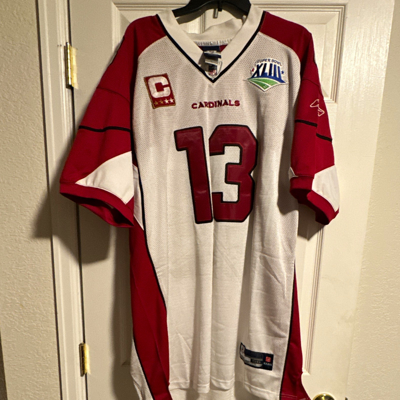 Reebok Arizona Cardinals Kurt Warner #13 Super Bowl XLIII Jersey White/Red 56 Reebok Arizona Cardinals Kurt Warner #13 Super Bowl XLIII Jersey White/Red 56