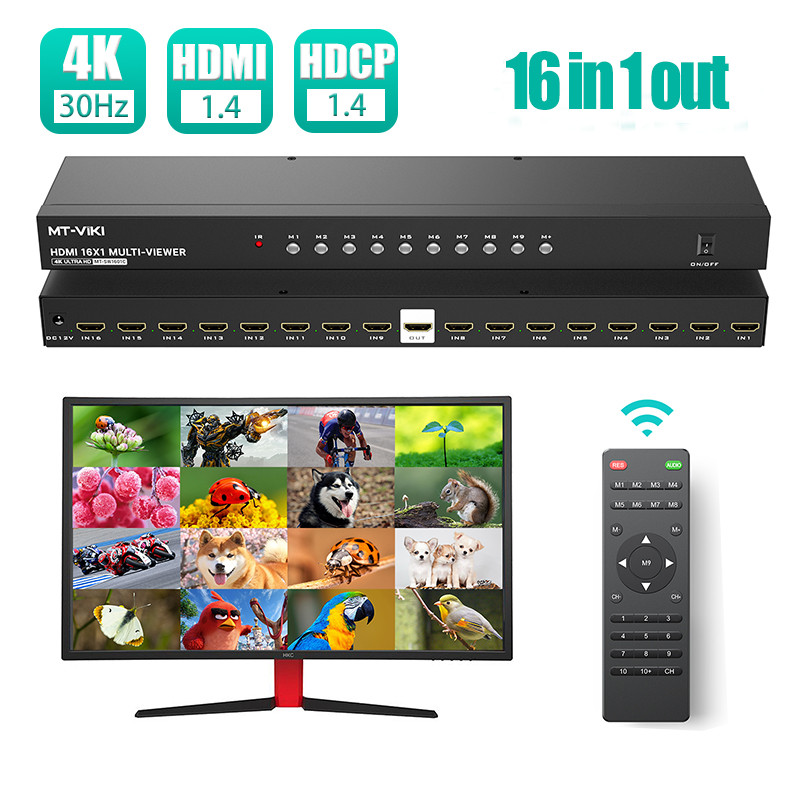 MT-VIKI 16 Port HDMI Multiviewer Seamless 4K@30Hz w/IR Remote for PS4/PS5/Camera
