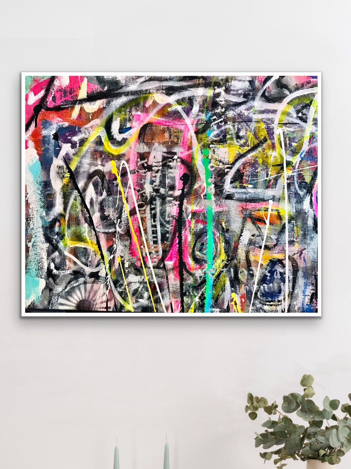 Framed Original Abstract Painting Acrylic On Canvas Signed By Artist 24x20