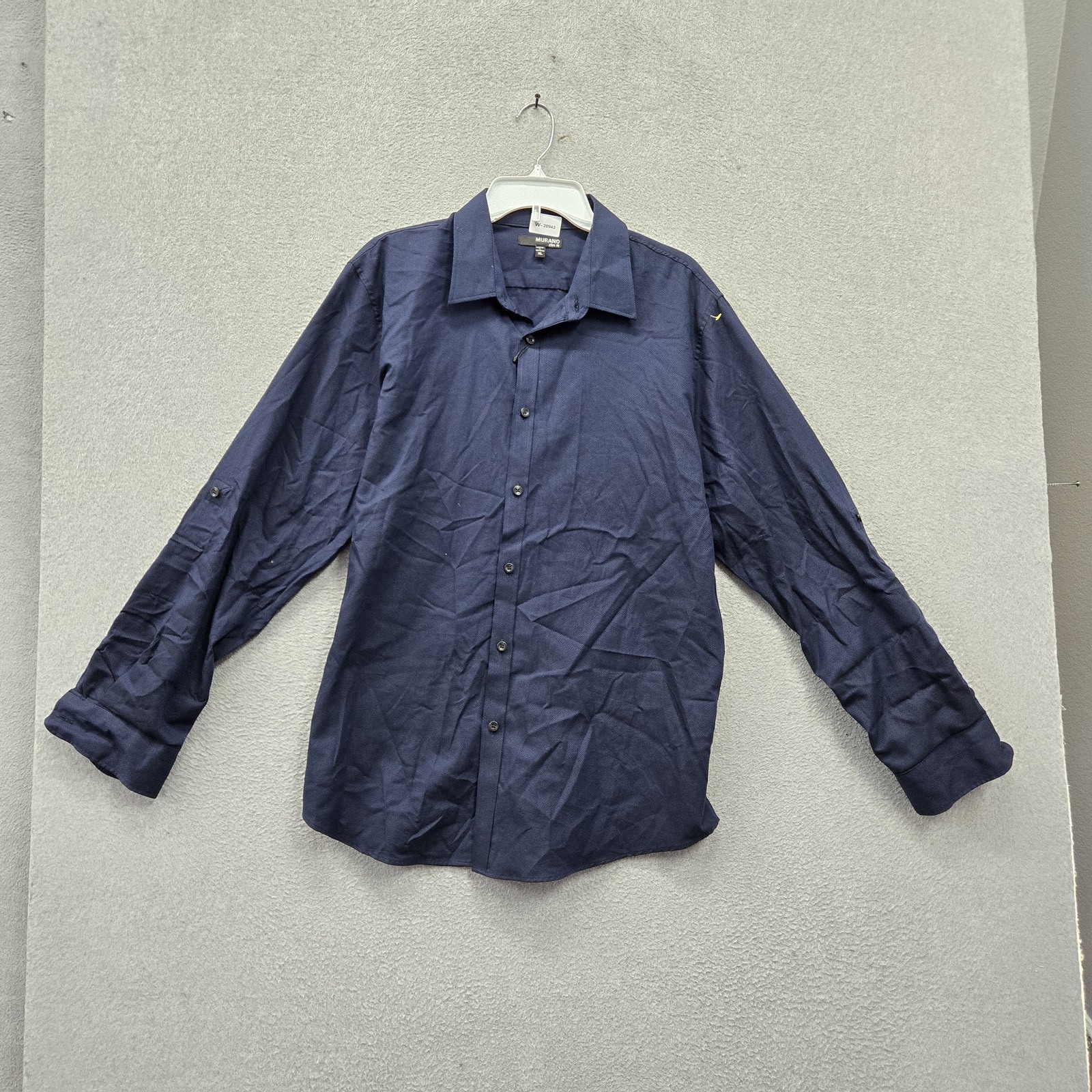 Murano Men Button Up Shirt XL Navy Blue Slim Logo Long Sleeve Fit NWT