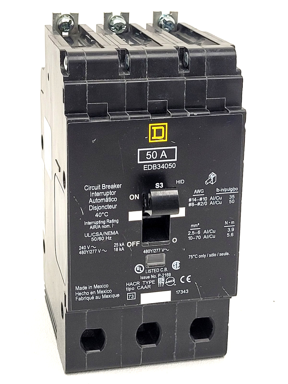 EDB34050 Square D 50 Amp 480 Volt Circuit Breaker - Next Day Option EDB34050 Square D 50 Amp 480 Volt Circuit Breaker - Next Day Option