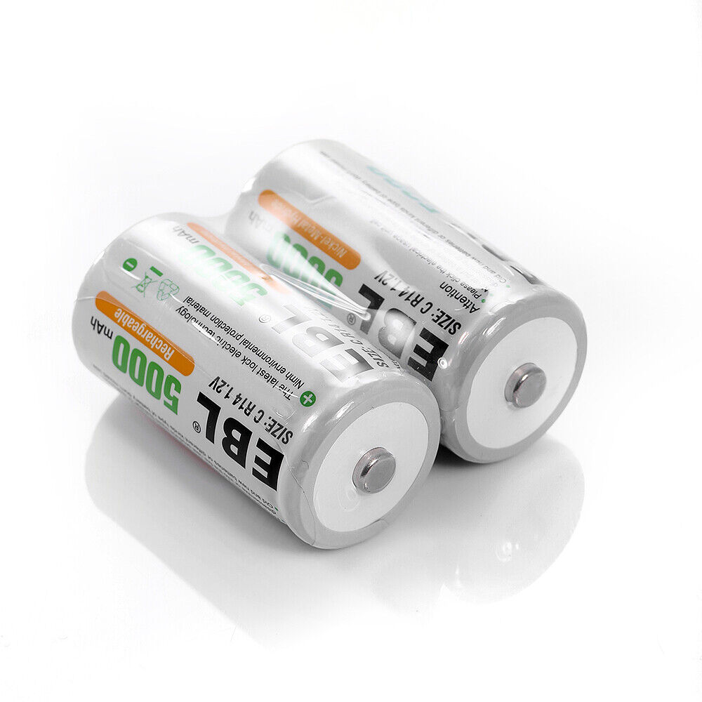 EBL Lot C Size NI-MH Rechargeable Batteries R14 1.2V C Cell Battery +Box