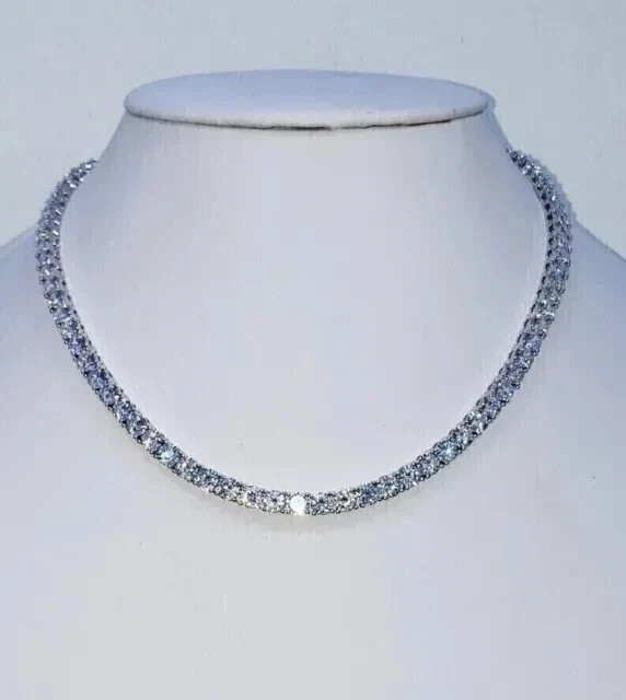 Lab-Created Diamond Man's Tennis Necklace Round Cut 28Ct 14K White Gold Plated