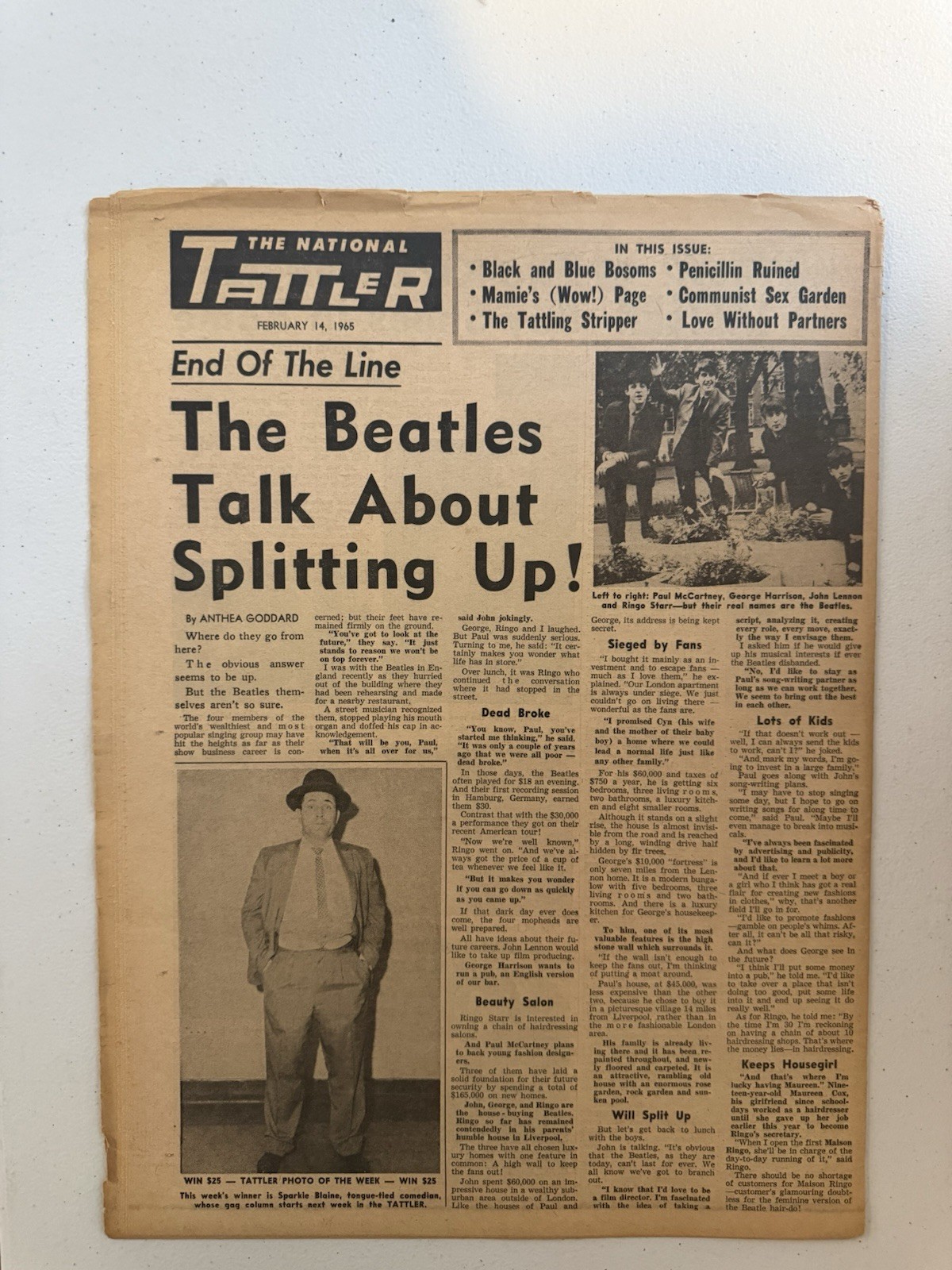 1965 Feb 14th The National Tattler Newspaper, Beatles Talk Splitting Up (VRN10 1965 Feb 14th The National Tattler Newspaper, Beatles Talk Splitting Up (VRN10