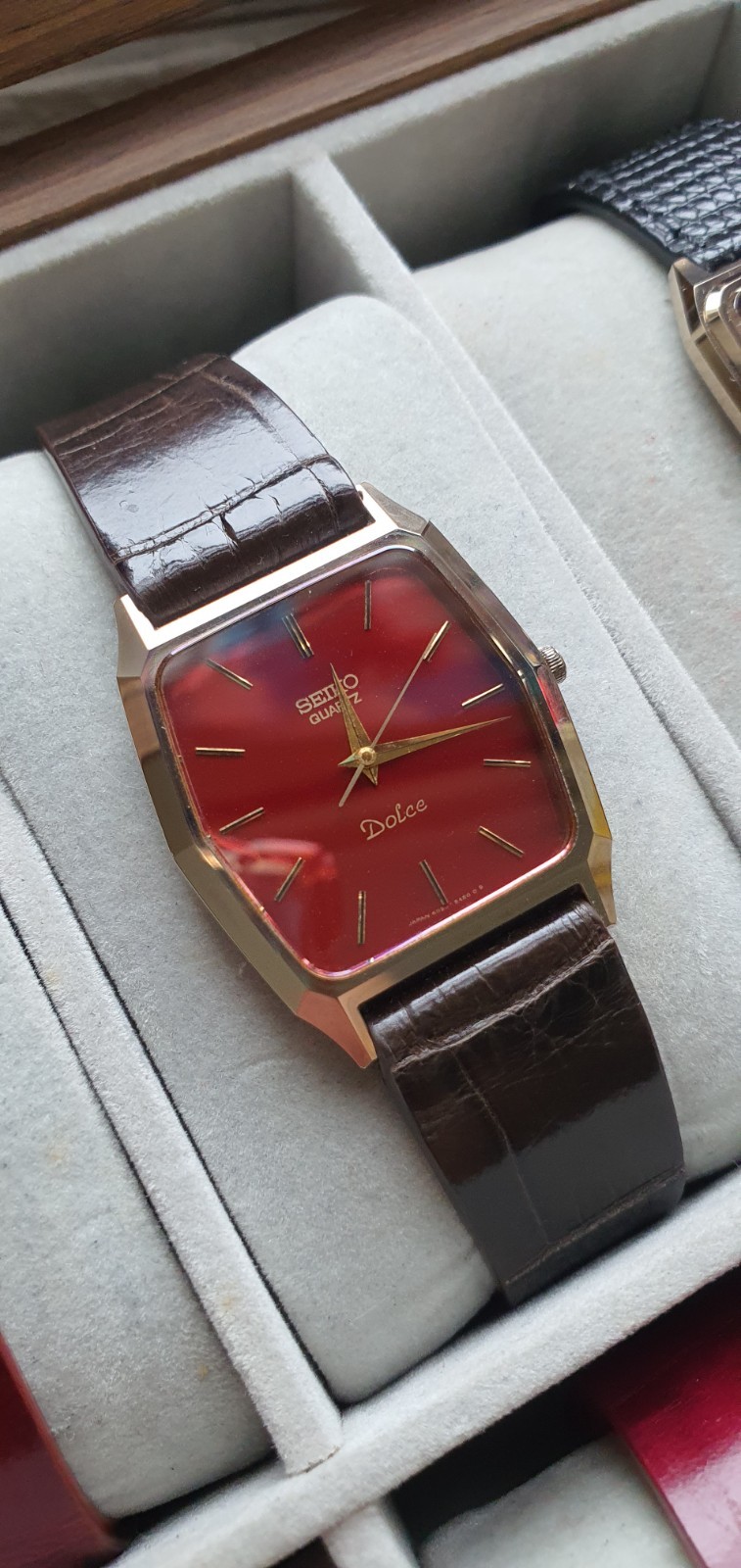 Vintage 1980s Seiko Dolce 6030 Tungsten Carbide- Repainted Red Dial- Mens Watch