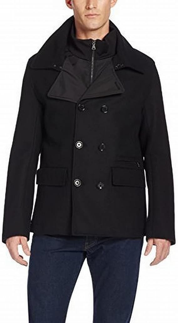 Elie Tahari Men\'s Double Breasted Peacoat Jacket Attached Zip Front Bib Size XXL Elie Tahari Men\'s Double Breasted Peacoat Jacket Attached Zip Front Bib Size XXL