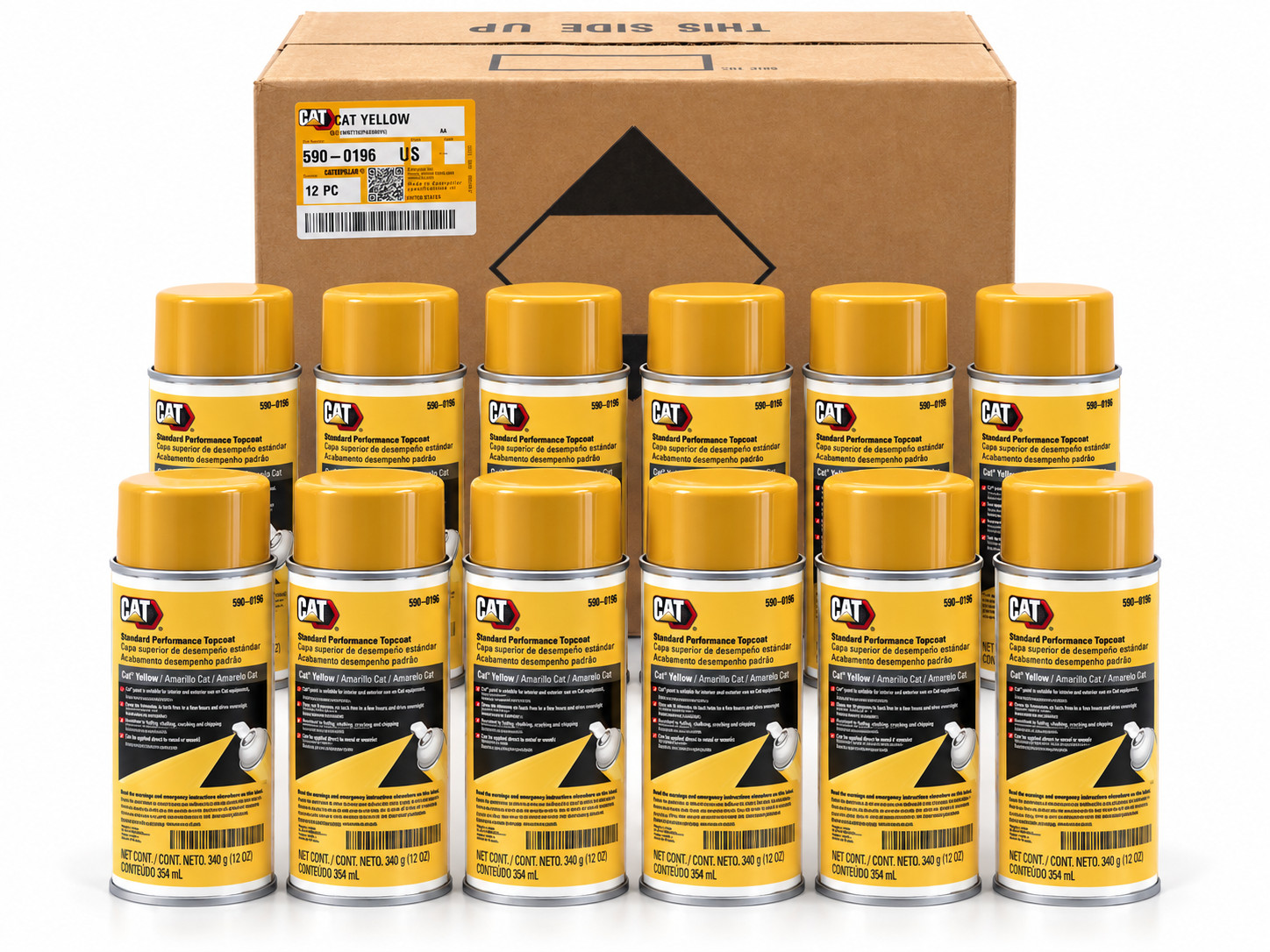 12 Pack Genuine CAT 590-0196 Caterpillar Yellow Spray Paint 12oz Aerosol Case