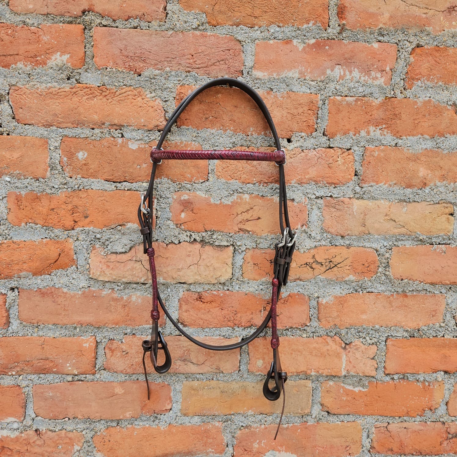 Brown Oily Leather Hand Braided Rawhide Headstall Western Horse Premium Bridle