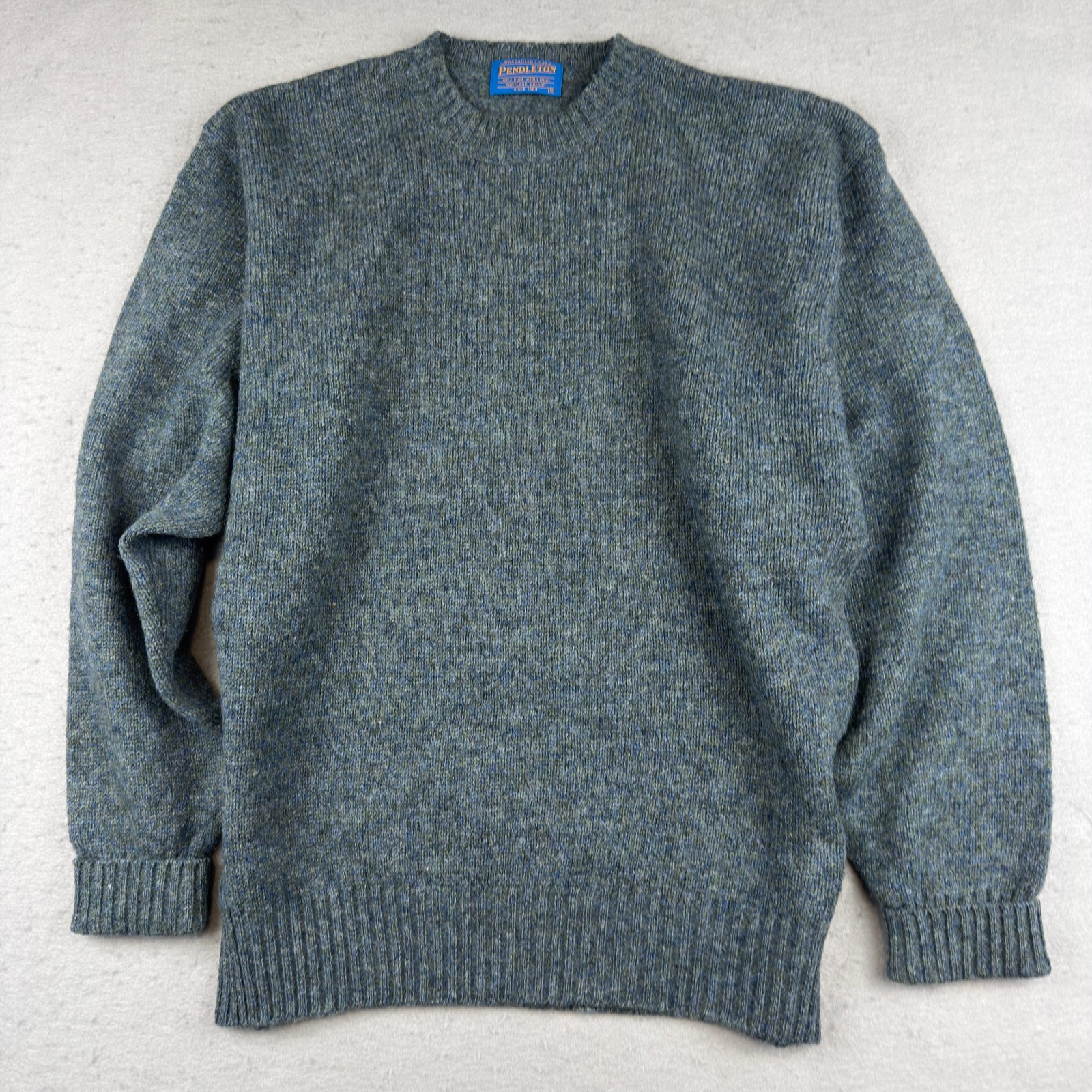Vintage Pendleton Shetland Wool Sweater Men Medium Blue Green Crewneck Fisherman