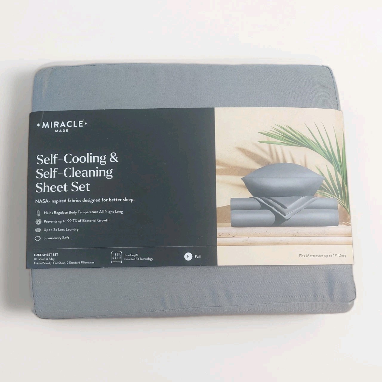 Miracle Made FULL 4-Piece Luxe Sheet Set Self-Cooling Self-Cleaning STONE GRAY Miracle Made FULL 4-Piece Luxe Sheet Set Self-Cooling Self-Cleaning STONE GRAY