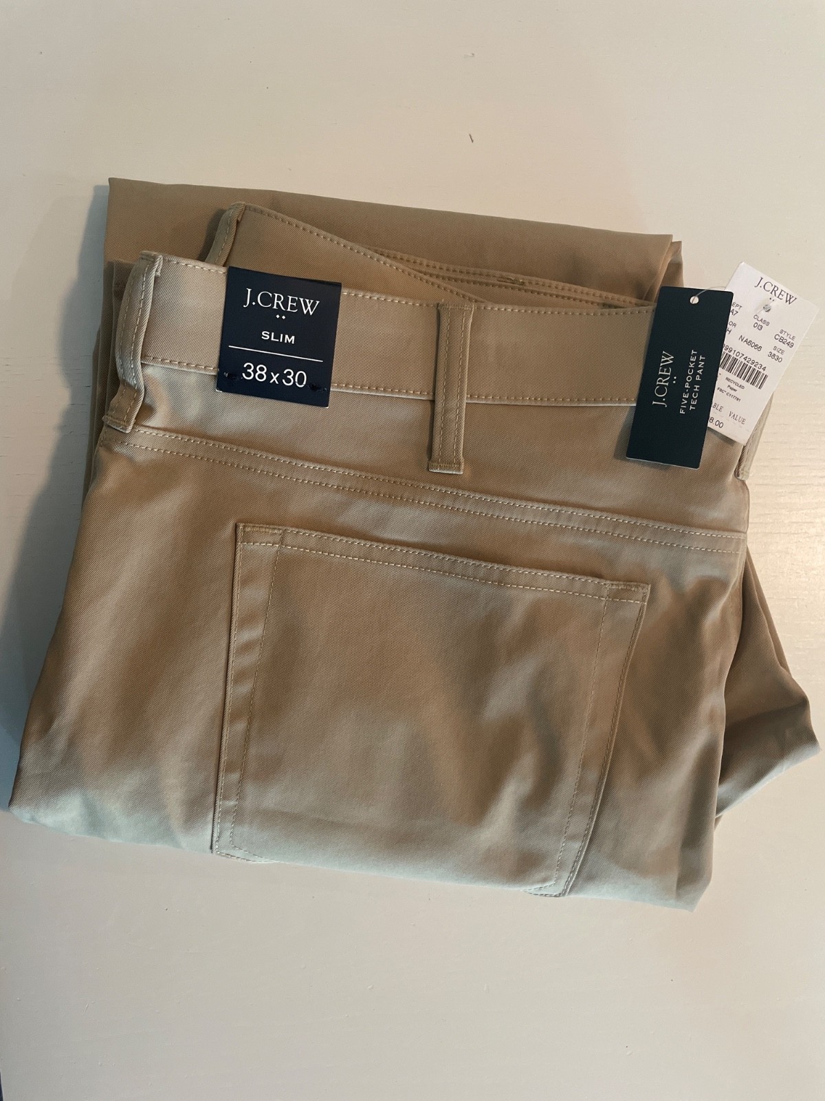 J.Crew Mens Flex Five-Pocket Tech Pant Khaki Straight Recycled CG392 38x30 J.Crew Mens Flex Five-Pocket Tech Pant Khaki Straight Recycled CG392 38x30