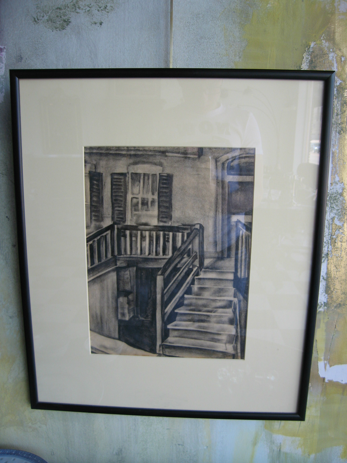 Antique Early 20th Century Signed Charcoal Drawing of Stairwell Antique Early 20th Century Signed Charcoal Drawing of Stairwell