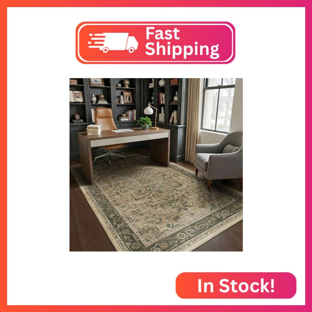 Jainmy Vintage Distressed 5x8 Area Rugs for Living Room Bedroom, Low Pile Machin Jainmy Vintage Distressed 5x8 Area Rugs for Living Room Bedroom, Low Pile Machin