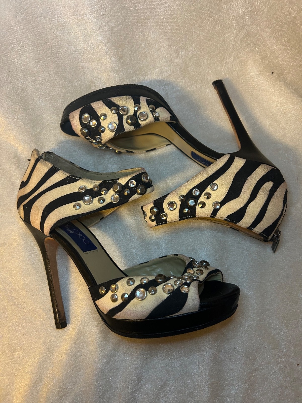 Jimmy Choo for H&M 2009 Zebra Studded Heels EU 36 Y2K Designer Collaboration