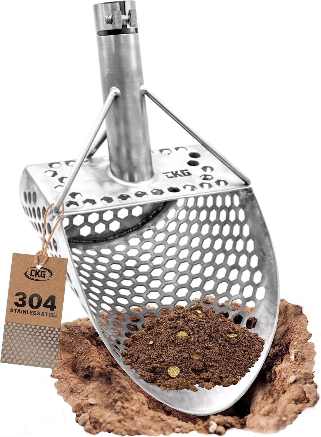 CKG Sand Scoop for Metal Detecting Sand Sifter for Beach Stainles Steel 304, 9x6 CKG Sand Scoop for Metal Detecting Sand Sifter for Beach Stainles Steel 304, 9x6