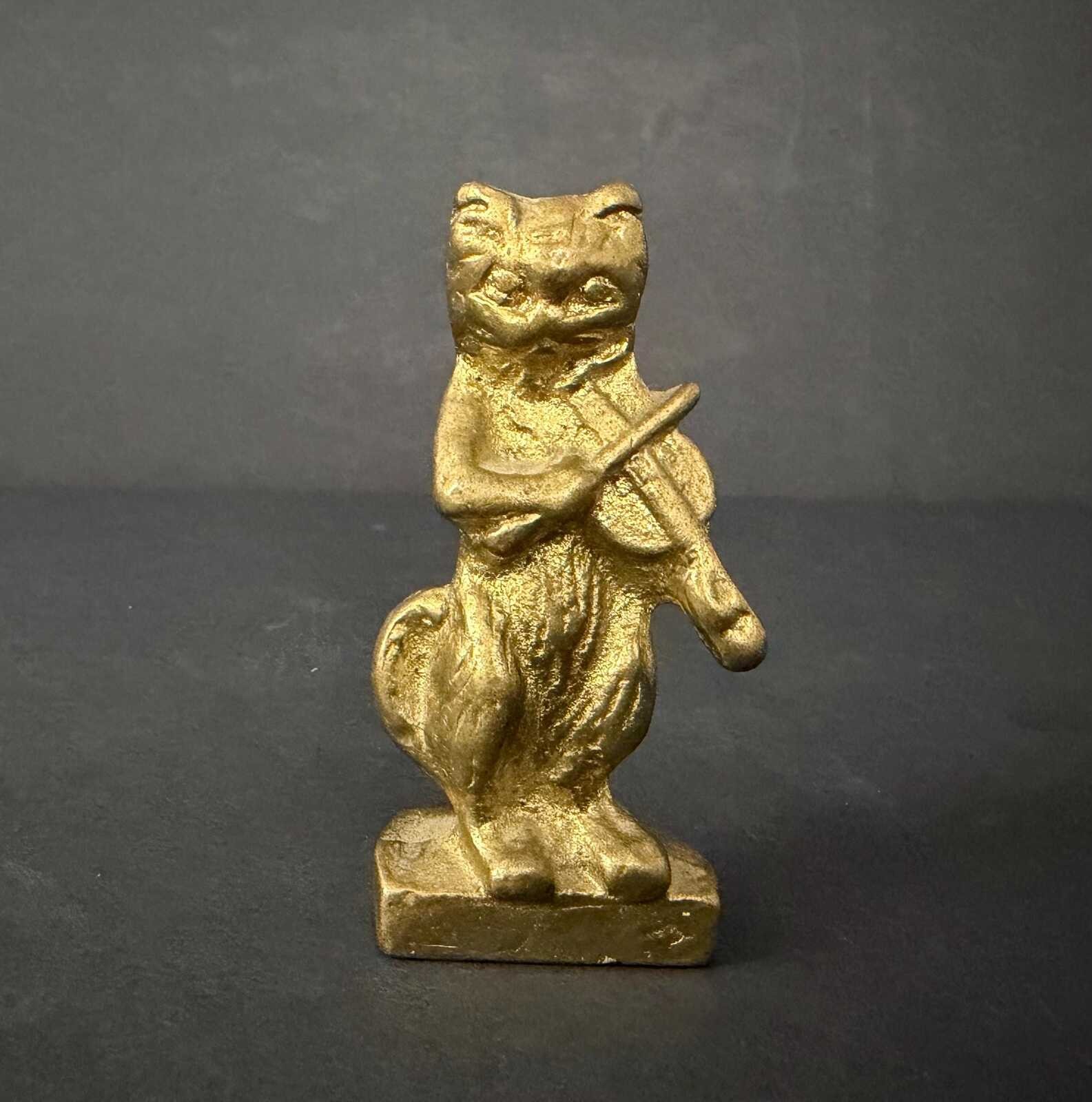Rare Vintage Brass Cat Violin Figurine, Franz Bergmann Style, Made in Canada Rare Vintage Brass Cat Violin Figurine, Franz Bergmann Style, Made in Canada
