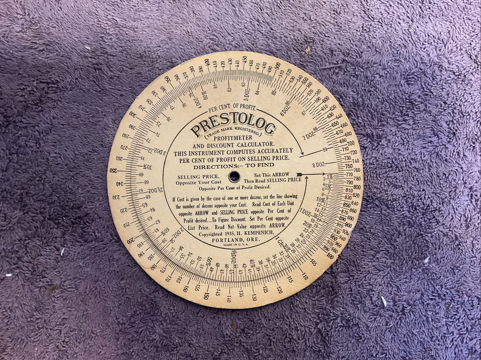 VTG 1935 PRESTOLOG PROFITMETER - DISCOUNT CALCULATOR W.A.Kempenich