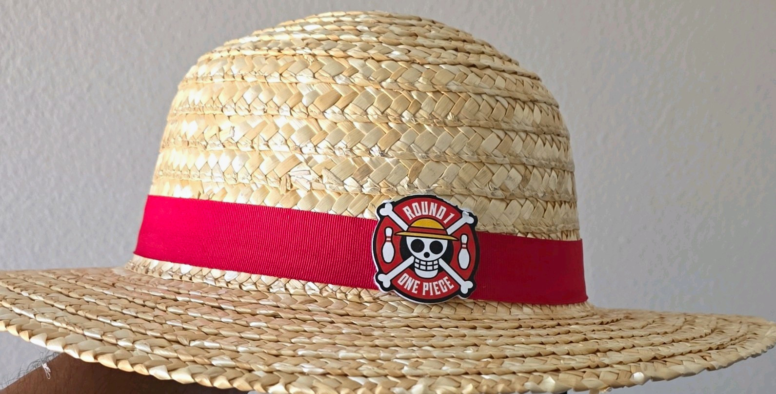 New Round 1 One Piece Straw Boater Hat Beige w/ Red Band Cosplay One Size New Round 1 One Piece Straw Boater Hat Beige w/ Red Band Cosplay One Size