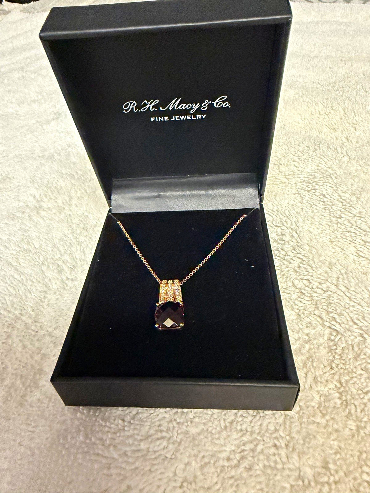 R.H. Macy & Co. 14k Yellow Gold Cushion Pendant Necklace w/ Amethyst R.H. Macy & Co. 14k Yellow Gold Cushion Pendant Necklace w/ Amethyst